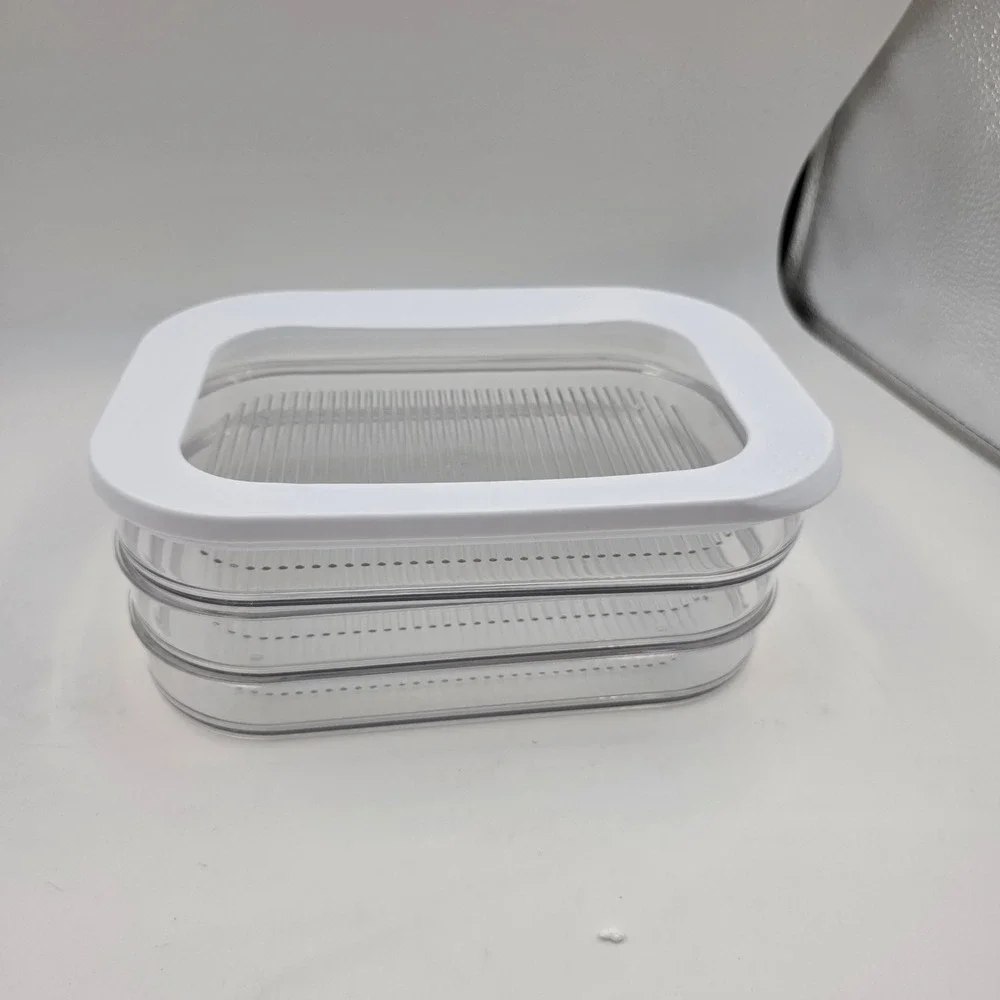 Clear Plastic 3 Tier Stackable Food Storage Container Set White Lid 9x6 Inch L4